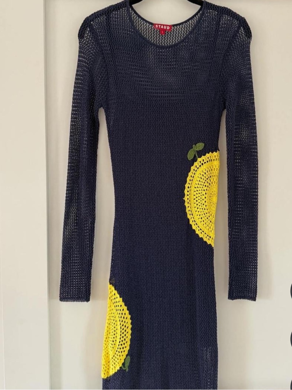 Staud crochet lemon dress with slip
